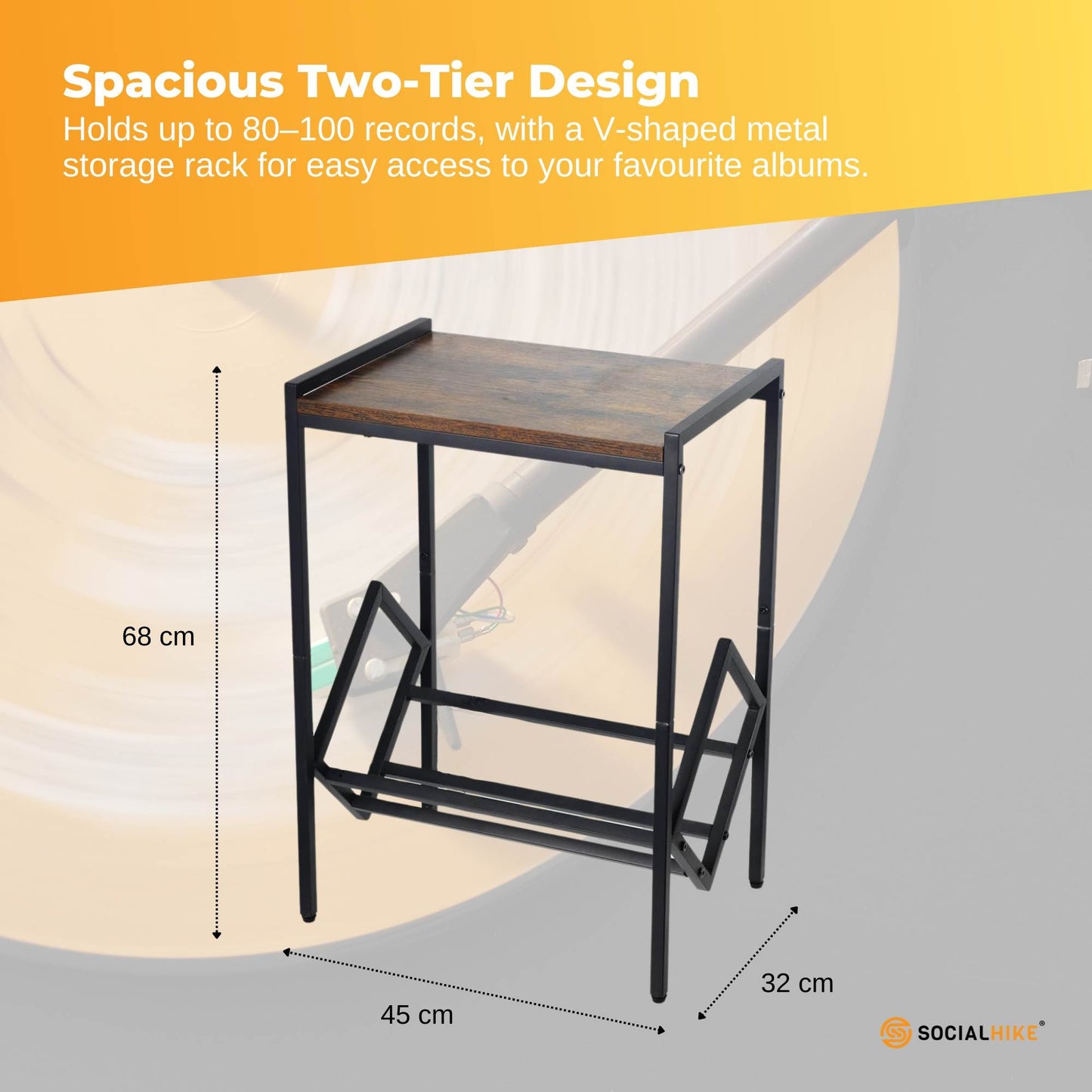 Social Hike Turntable Player Stand & Vinyl LP Record Album Storage - Black Metal - Image 5