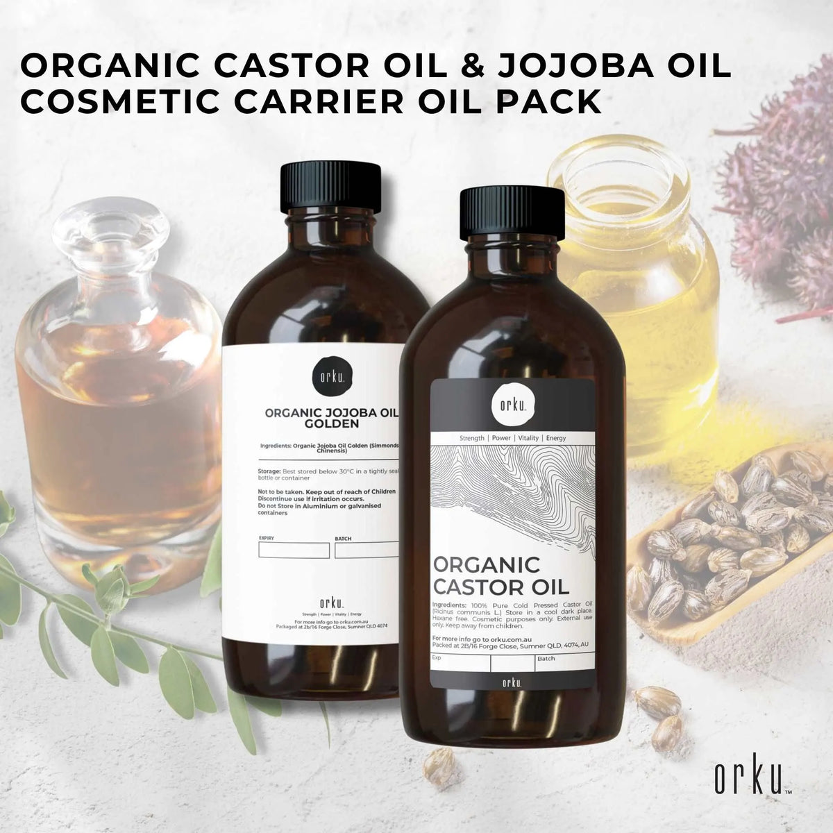 Orku 500ml Organic Castor Oil and 500ml Organic Jojoba Oil Pack - Image 2
