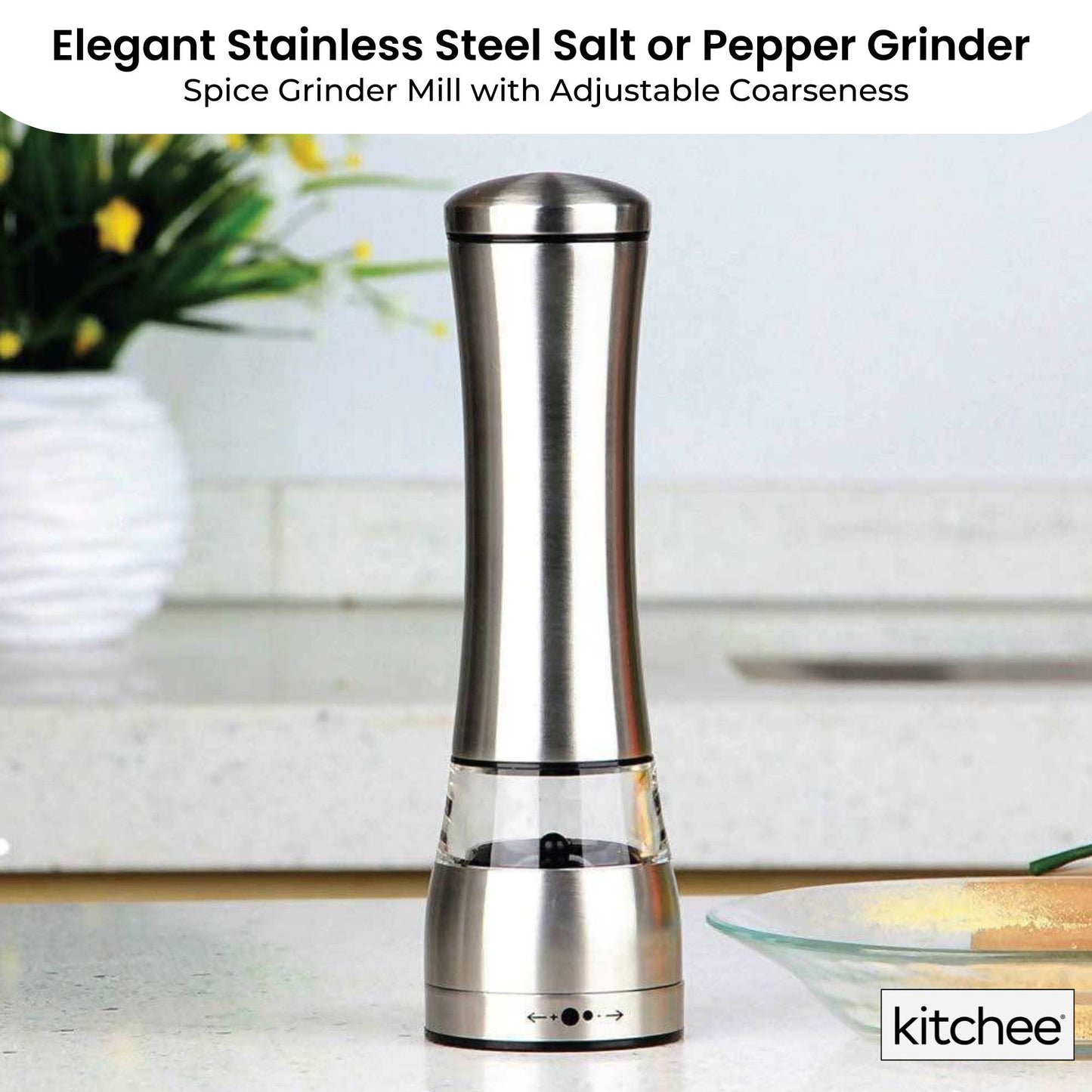 Kitchee Stainless Steel Salt Pepper Spice Grinder Mill - Adjustable Coarseness - Image 2