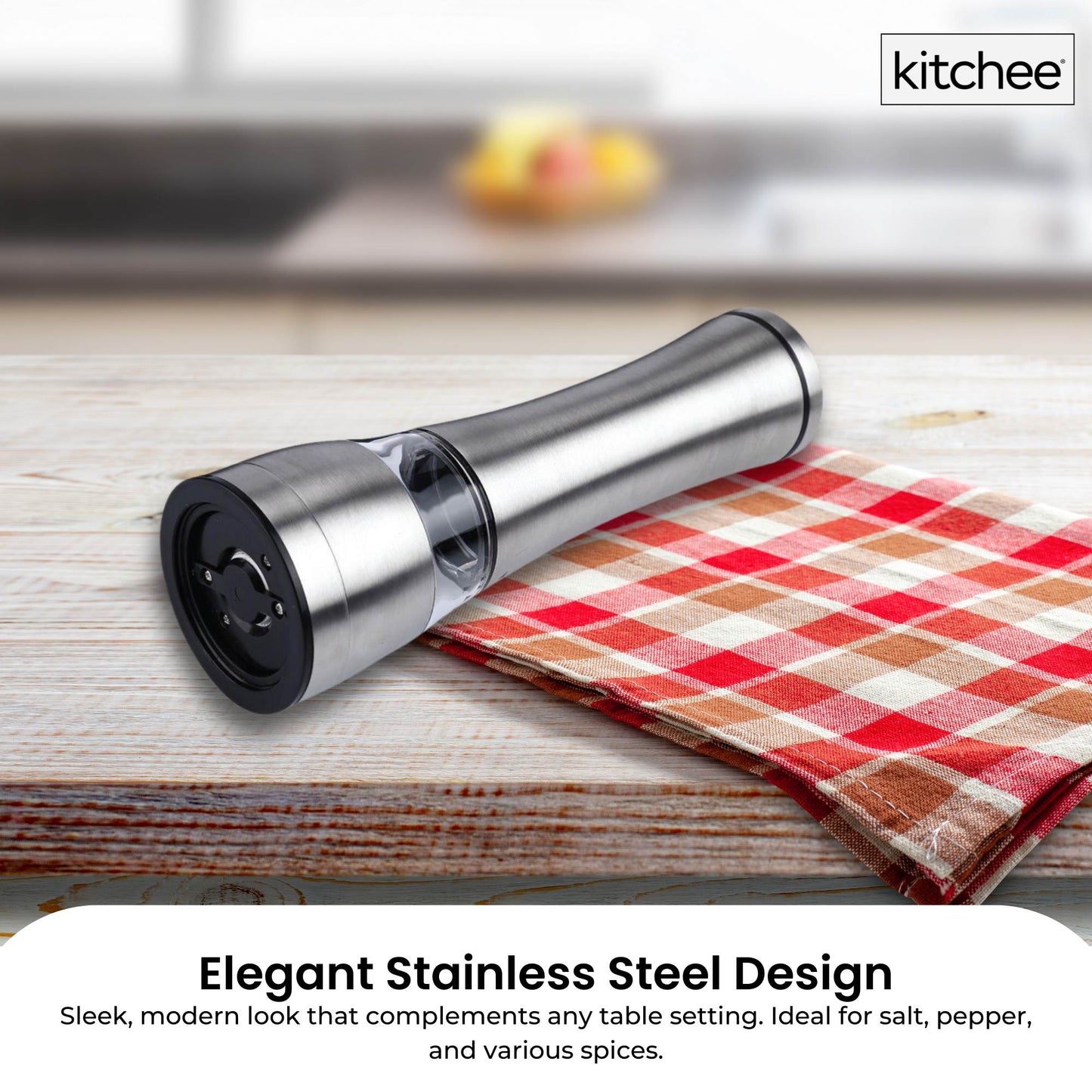 Kitchee Stainless Steel Salt Pepper Spice Grinder Mill - Adjustable Coarseness - Image 3