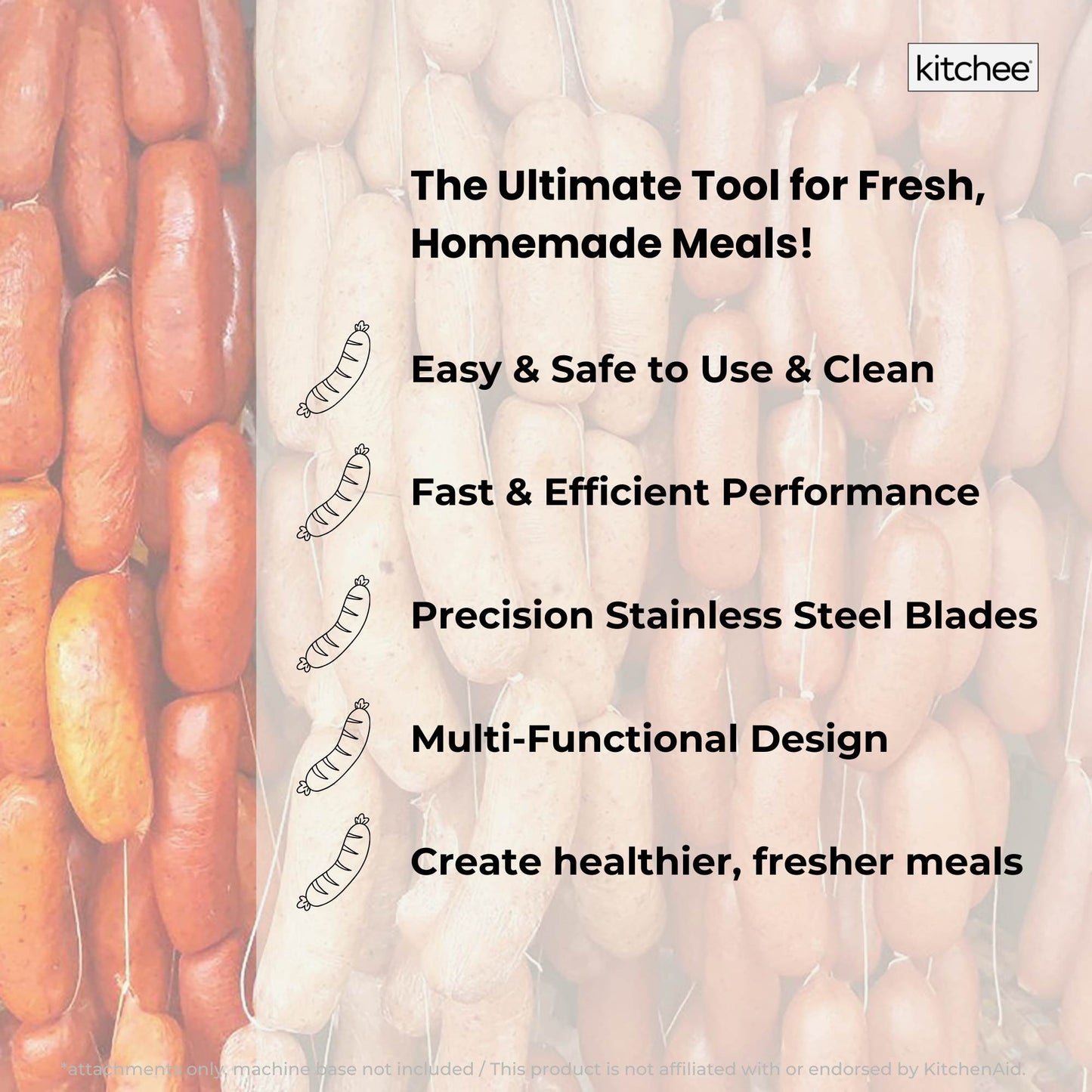 Kitchee Meat Food Grinder Sausage Attachment - Compatible with KitchenAid Mixers - Image 7