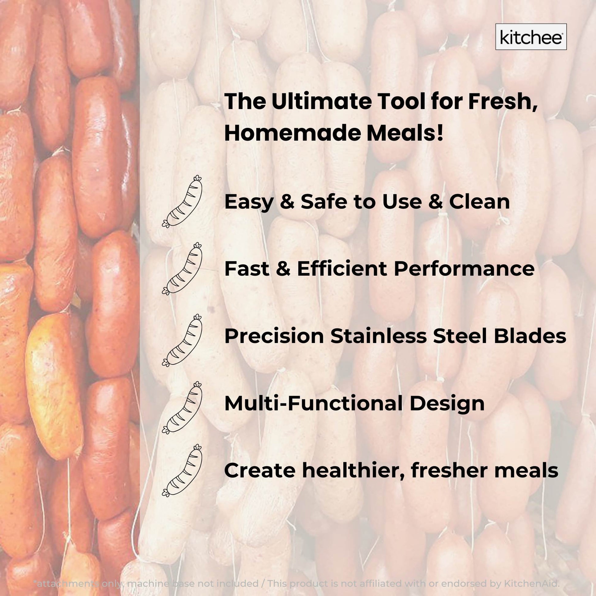 Kitchee Meat Food Grinder Sausage Attachment - Compatible with KitchenAid Mixers - Image 7