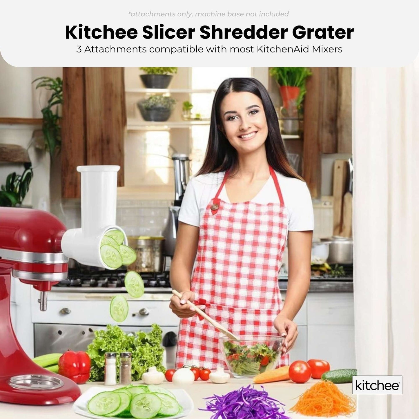 Kitchee Slicer Shredder Grater 3 Attachments - Compatible with KitchenAid Mixer - Image 2