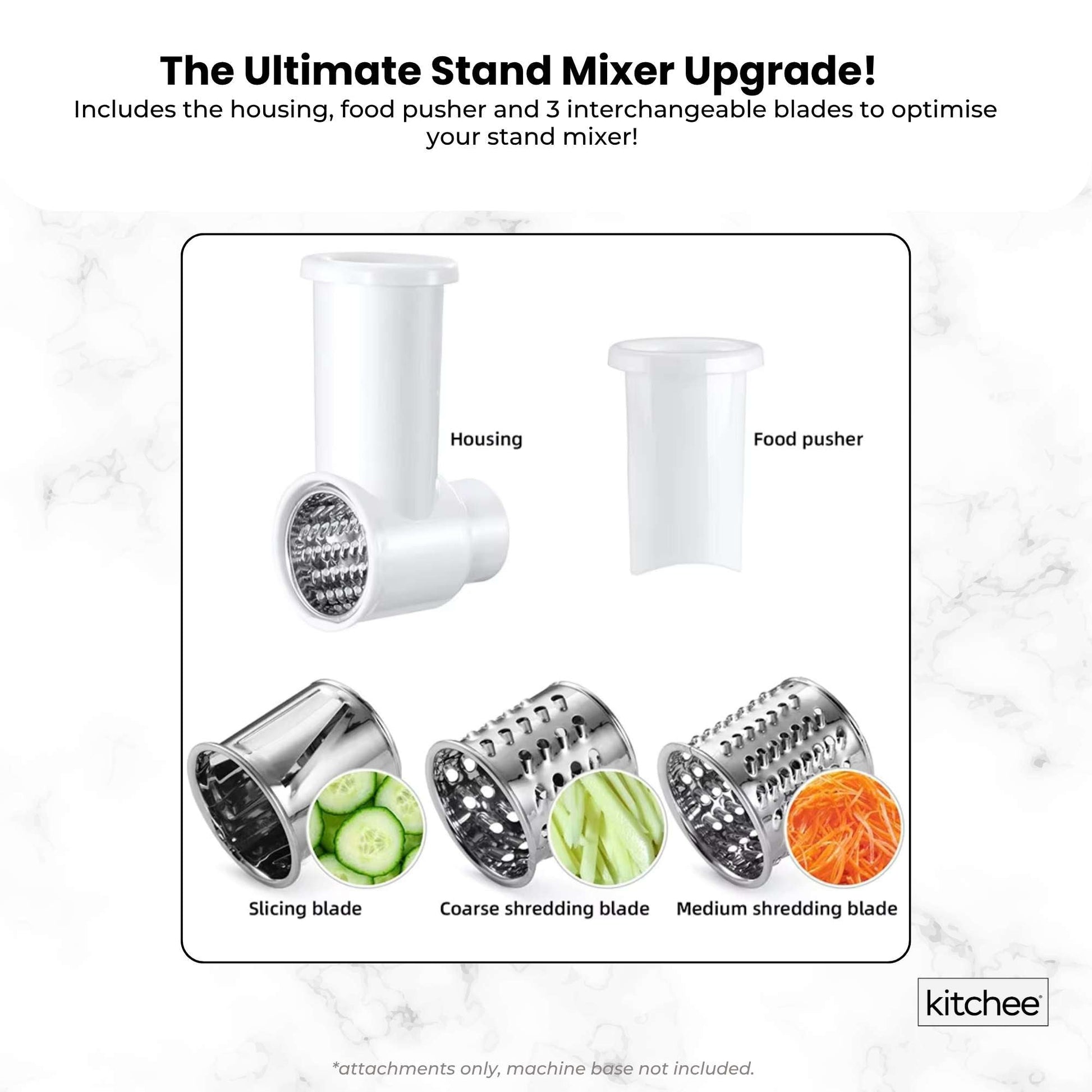 Kitchee Slicer Shredder Grater 3 Attachments - Compatible with KitchenAid Mixer - Image 5