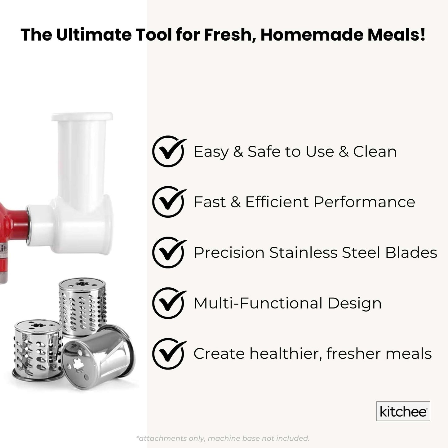 Kitchee Slicer Shredder Grater 3 Attachments - Compatible with KitchenAid Mixer - Image 7