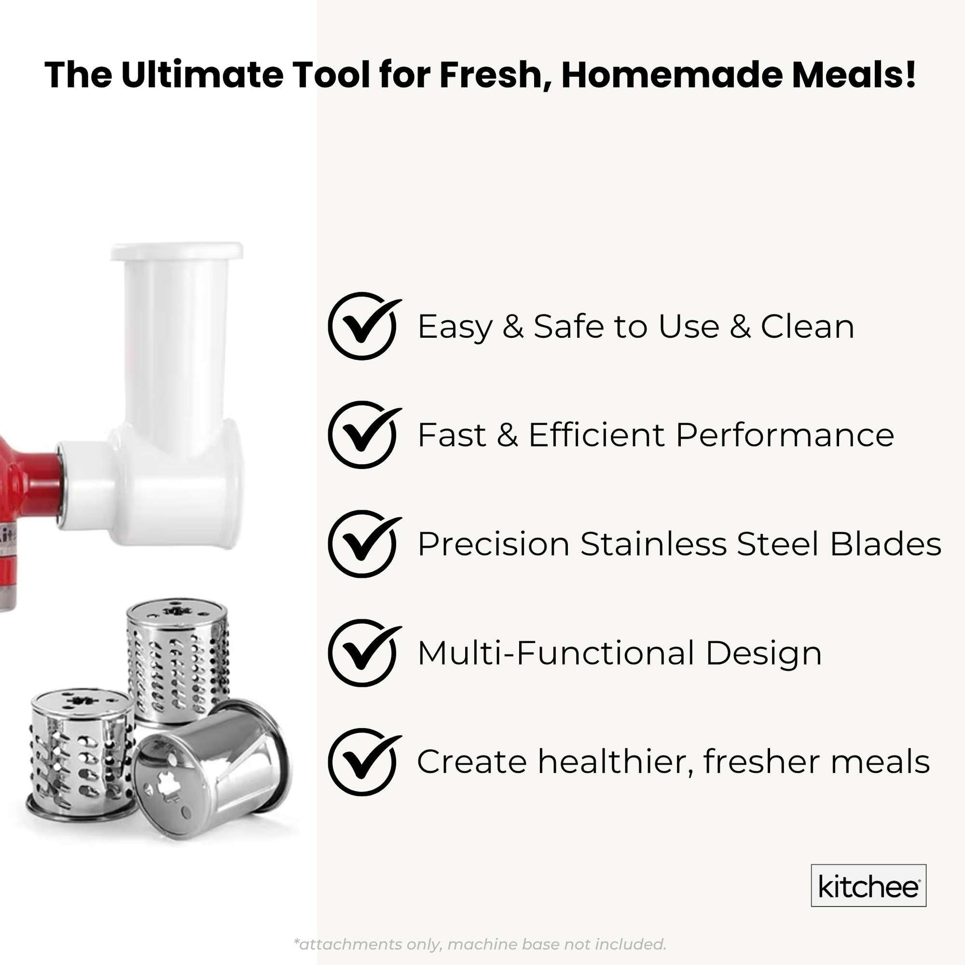 Kitchee Slicer Shredder Grater 3 Attachments - Compatible with KitchenAid Mixer - Image 7