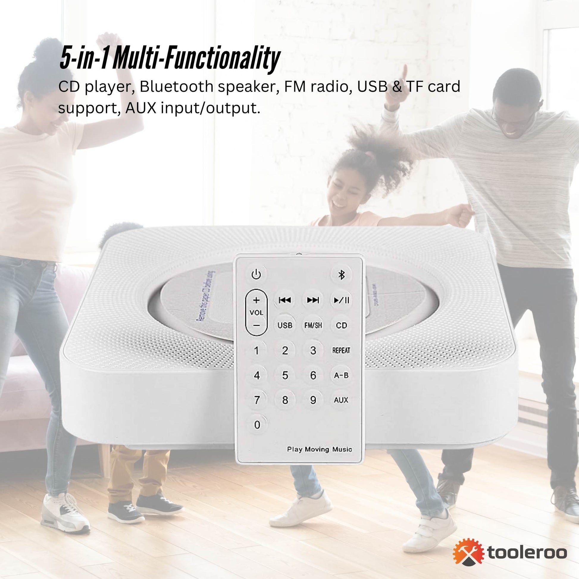 Tooleroo Wall Mountable CD Player Speaker - Bluetooth HiFi FM Radio White - Image 7