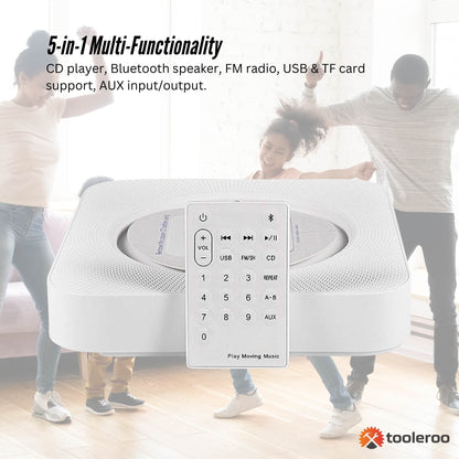 Tooleroo Wall Mountable CD Player Speaker - Bluetooth HiFi FM Radio White - Image 7