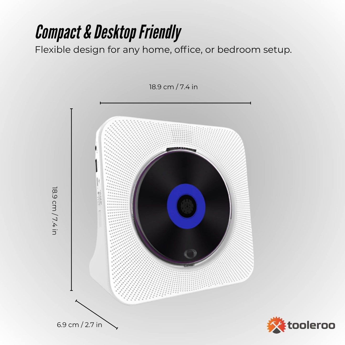 Tooleroo USB Rechargeable Desktop CD Player Speaker – Bluetooth Portable White - Image 4