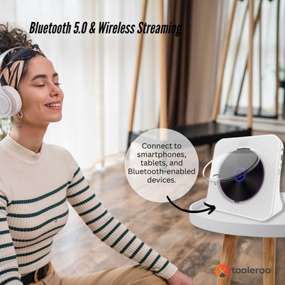 Tooleroo USB Rechargeable Desktop CD Player Speaker – Bluetooth Portable White - Image 5