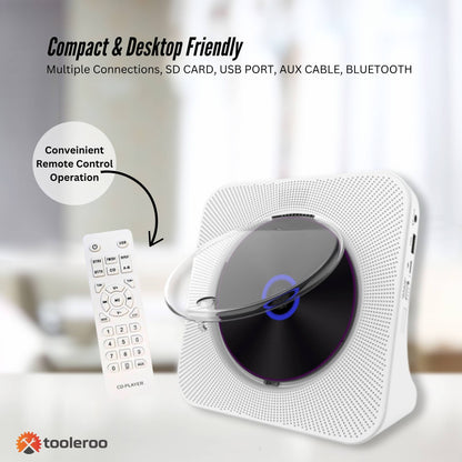 Tooleroo USB Rechargeable Desktop CD Player Speaker – Bluetooth Portable White - Image 7