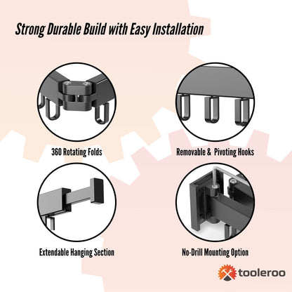 Tooleroo Clothes Drying Rack Tri-Fold Wall-Mount Space-Saving Laundry Hanger - Image 3