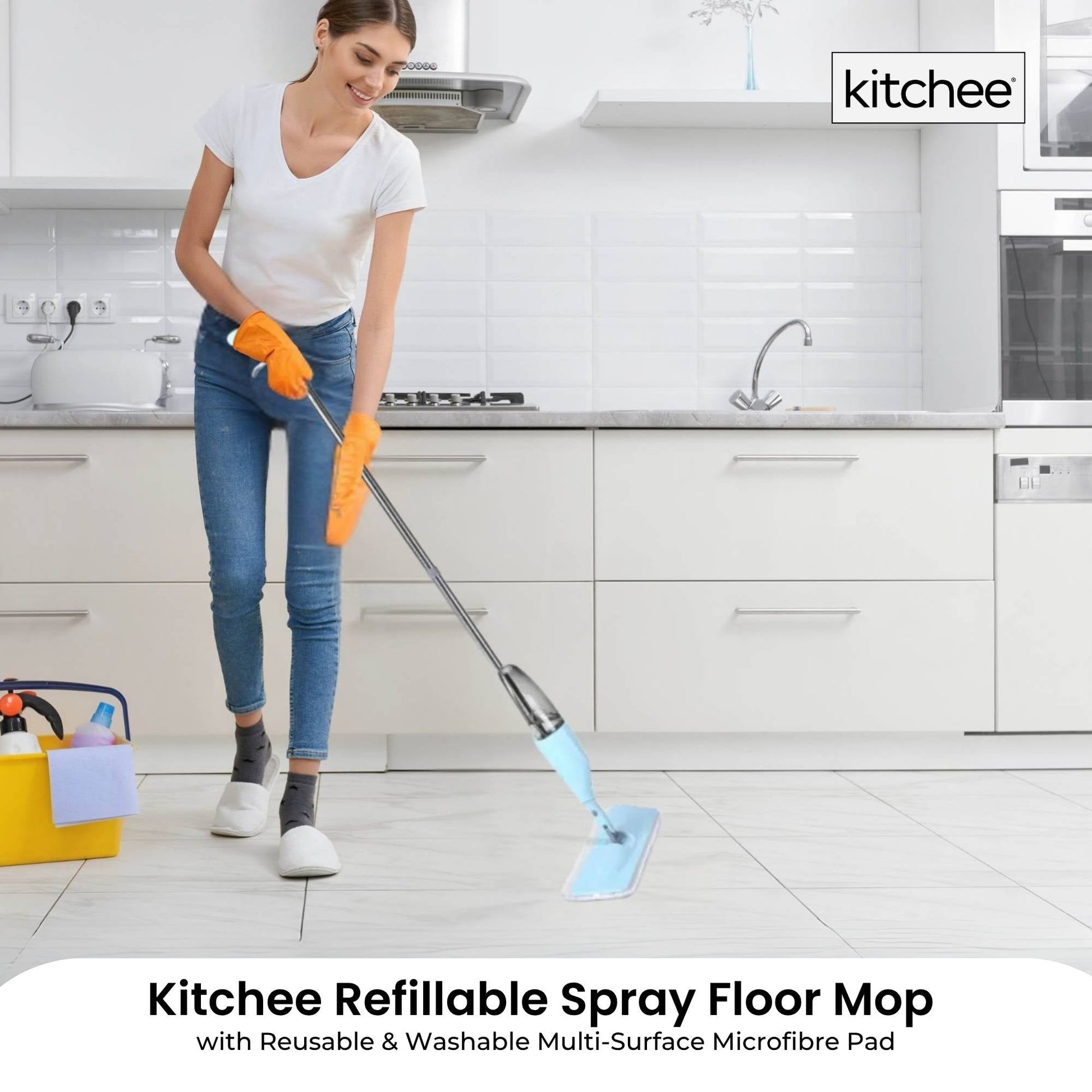 Kitchee Refillable Spray Floor Mop with Reusable & Washable Multi-Surface Microfibre Pad - Image 2