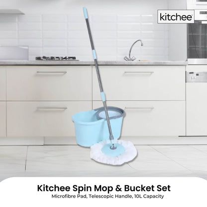 Kitchee Spin Mop & Bucket Set – Microfibre Pad, Telescopic Handle, 10L Capacity - Image 2