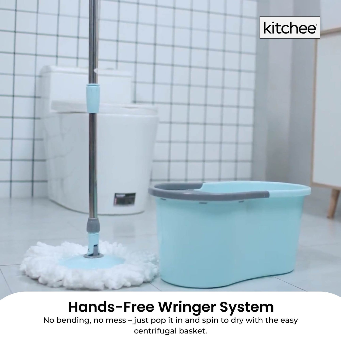 Kitchee Spin Mop & Bucket Set – Microfibre Pad, Telescopic Handle, 10L Capacity - Image 3