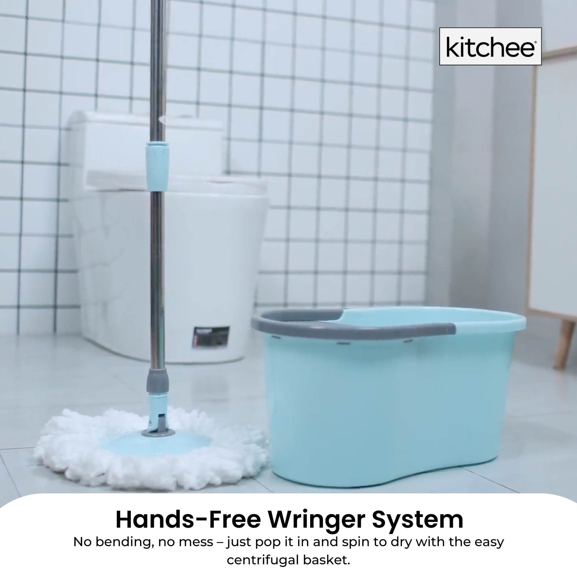 Kitchee Spin Mop & Bucket Set – Microfibre Pad, Telescopic Handle, 10L Capacity - Image 3