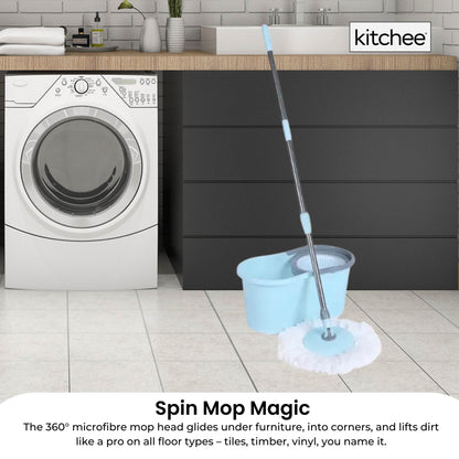 Kitchee Spin Mop & Bucket Set – Microfibre Pad, Telescopic Handle, 10L Capacity - Image 4