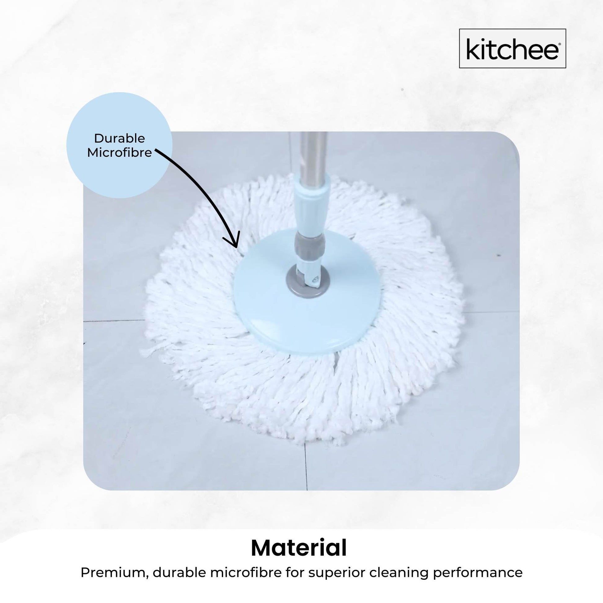 Kitchee Spin Mop & Bucket Set – Microfibre Pad, Telescopic Handle, 10L Capacity - Image 5