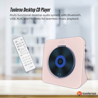 Tooleroo USB Rechargeable Desktop CD Player Speaker – Bluetooth Portable Pink - Image 2