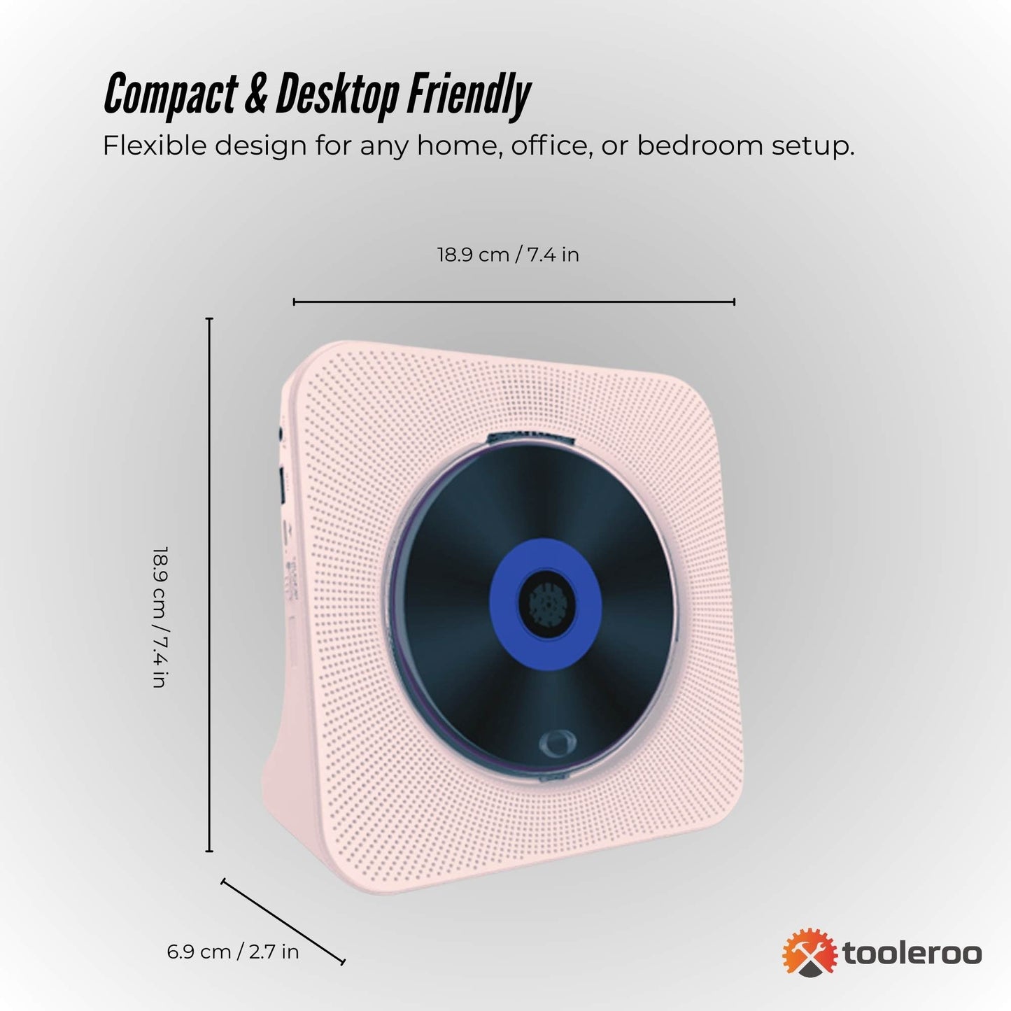 Tooleroo USB Rechargeable Desktop CD Player Speaker – Bluetooth Portable Pink - Image 4