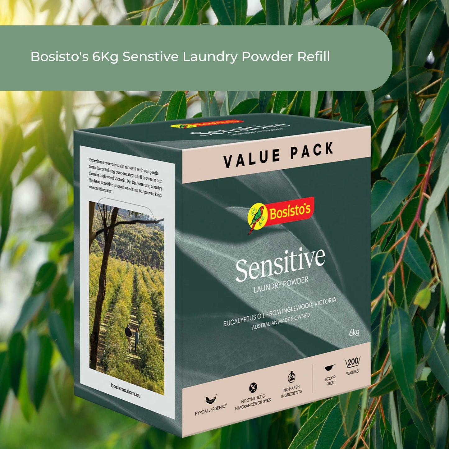 Bosisto's 6Kg Senstive Laundry Powder Refill - Eco Eucalyptus Washing Detergent - Image 2
