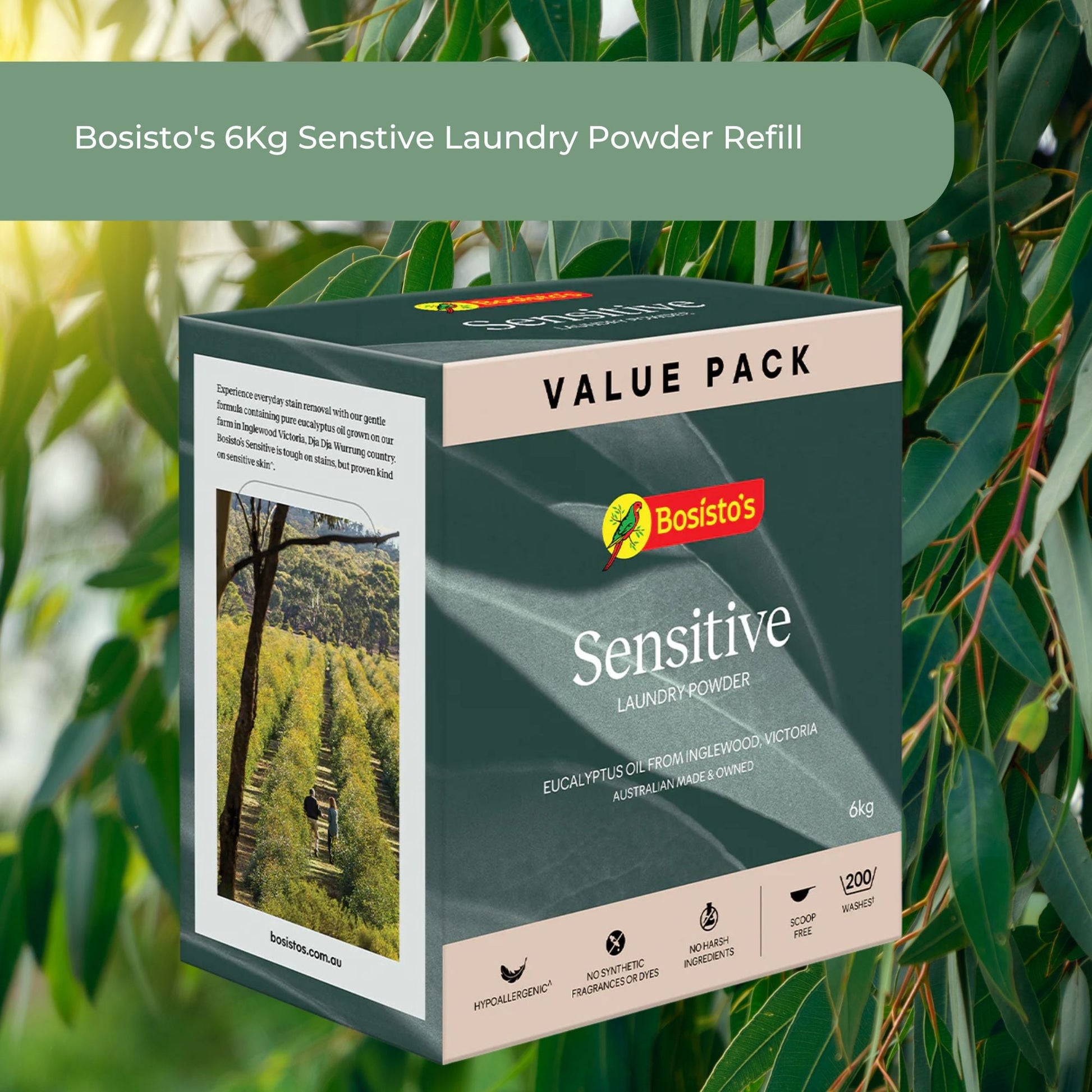 Bosisto's 6Kg Senstive Laundry Powder Refill - Eco Eucalyptus Washing Detergent - Image 2