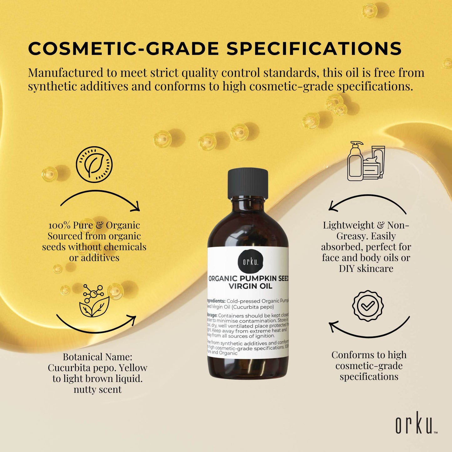 Orku 100ml Organic Pumpkin Seed Oil – Virgin Cold Pressed Unrefined Cosmetic Gr. - Image 4