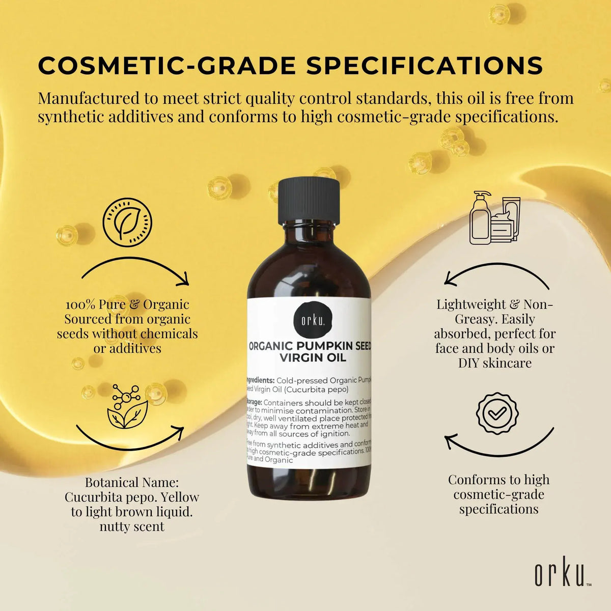 Orku 250ml Organic Pumpkin Seed Virgin Oil Cold Pressed Cosmetic Grade - Image 5