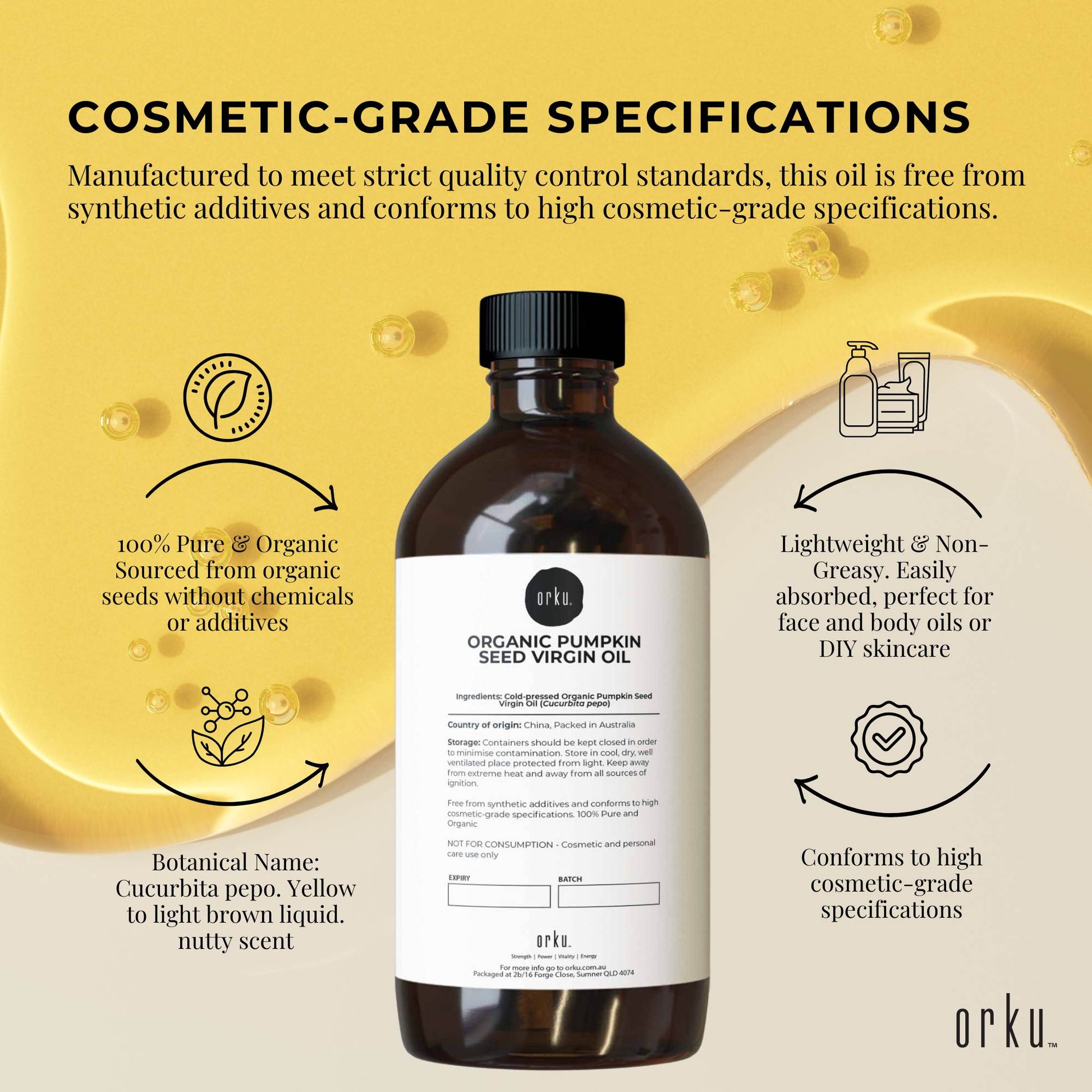 Orku 500ml Organic Pumpkin Seed Oil – Virgin Cold Pressed Unrefined Cosmetic Gr. - Image 5