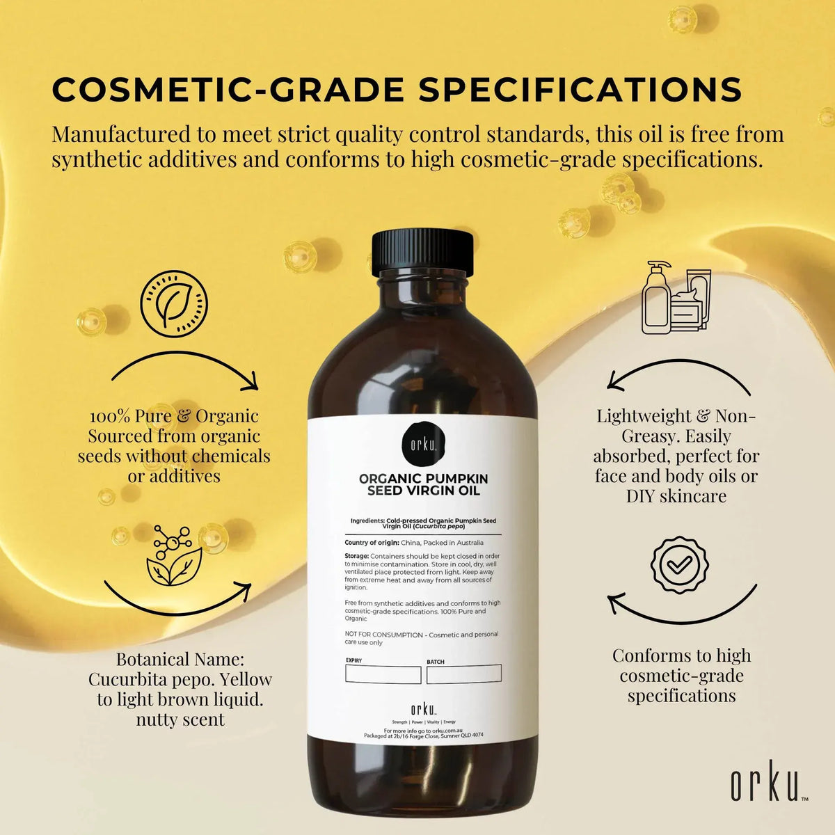 Orku 1L Organic Pumpkin Seed Virgin Oil Cold Pressed Cosmetic Grade - Image 5