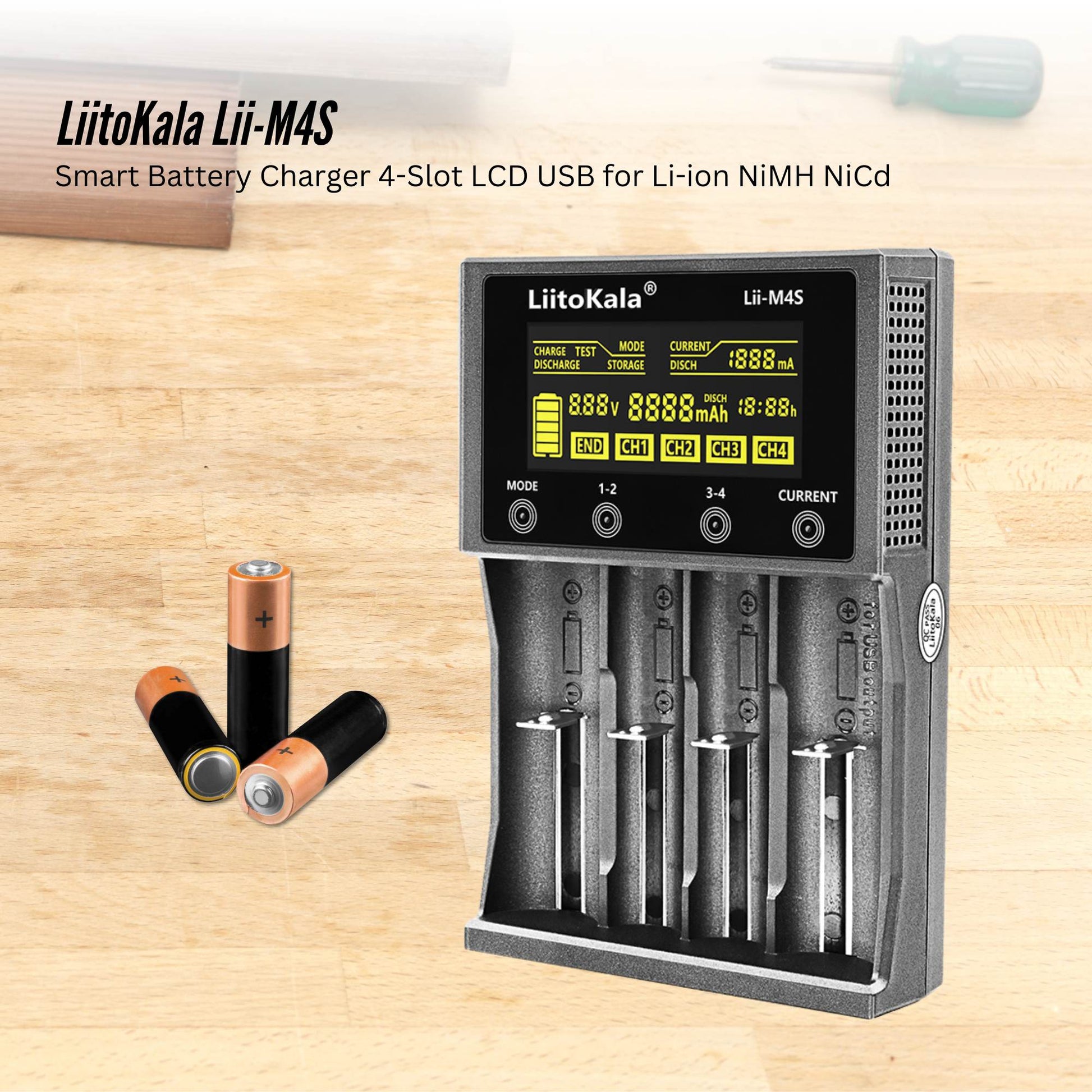 LiitoKala Lii-M4S Battery Charger LCD 4-Slot USB Li-ion NiMH Test Discharge Mode - Image 2