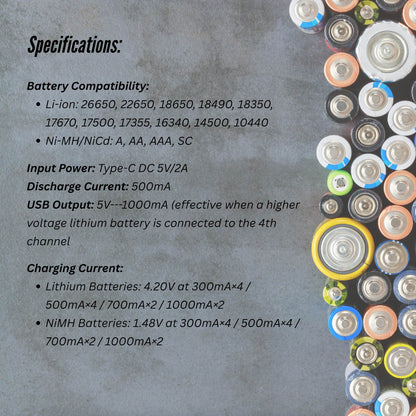 LiitoKala Lii-M4S Battery Charger LCD 4-Slot USB Li-ion NiMH Test Discharge Mode - Image 4