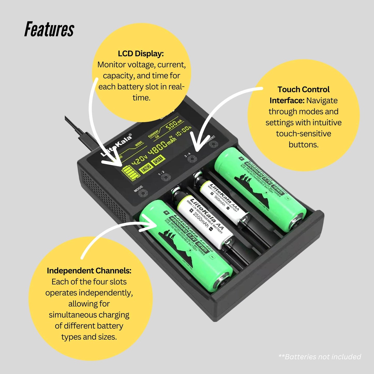 LiitoKala Lii-M4S Battery Charger LCD 4-Slot USB Li-ion NiMH Test Discharge Mode - Image 5