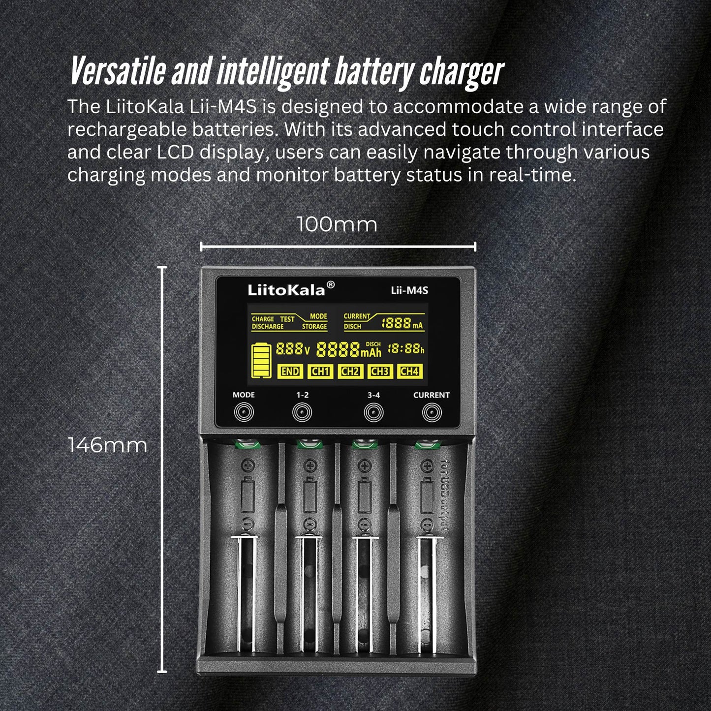 LiitoKala Lii-M4S Battery Charger LCD 4-Slot USB Li-ion NiMH Test Discharge Mode - Image 6