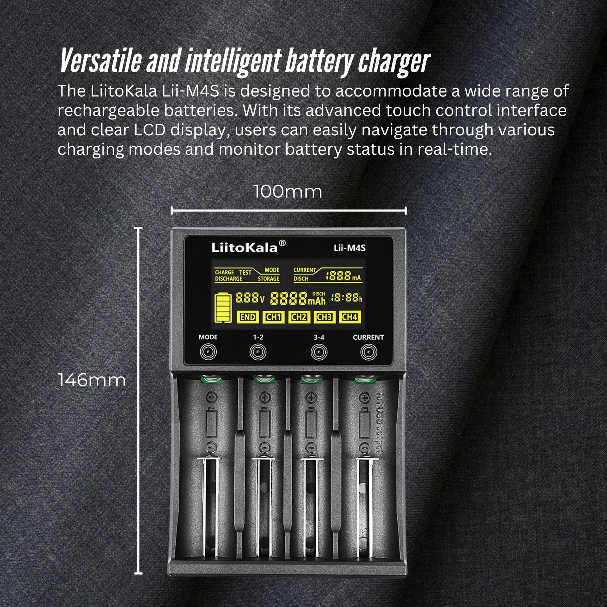 LiitoKala Lii-M4S Battery Charger LCD 4-Slot USB Li-ion NiMH Test Discharge Mode - Image 6