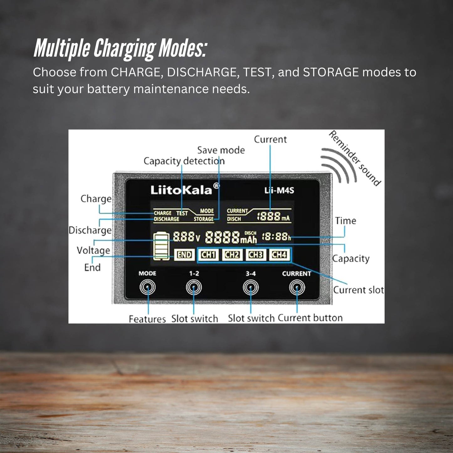 LiitoKala Lii-M4S Battery Charger LCD 4-Slot USB Li-ion NiMH Test Discharge Mode - Image 7