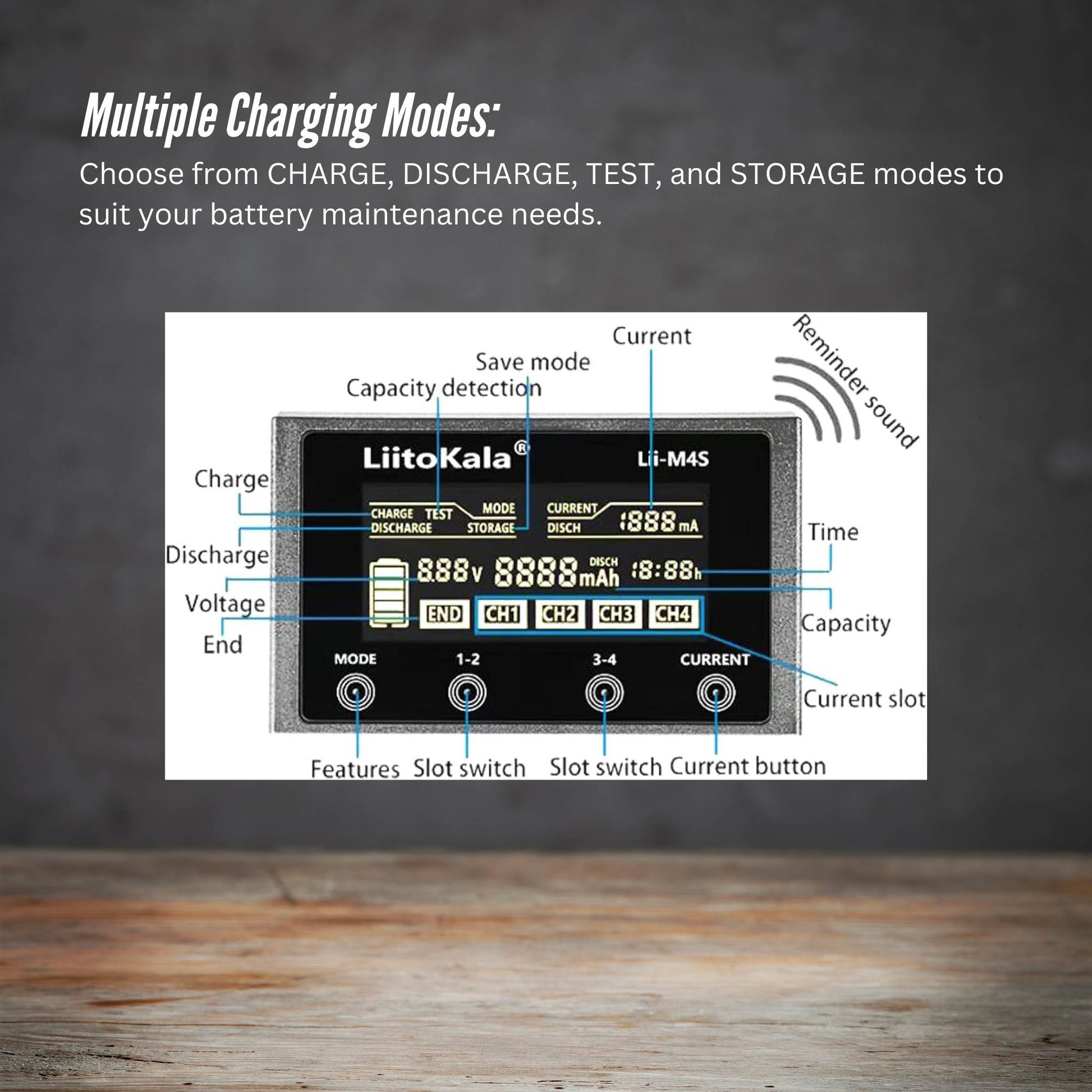 LiitoKala Lii-M4S Battery Charger LCD 4-Slot USB Li-ion NiMH Test Discharge Mode - Image 7