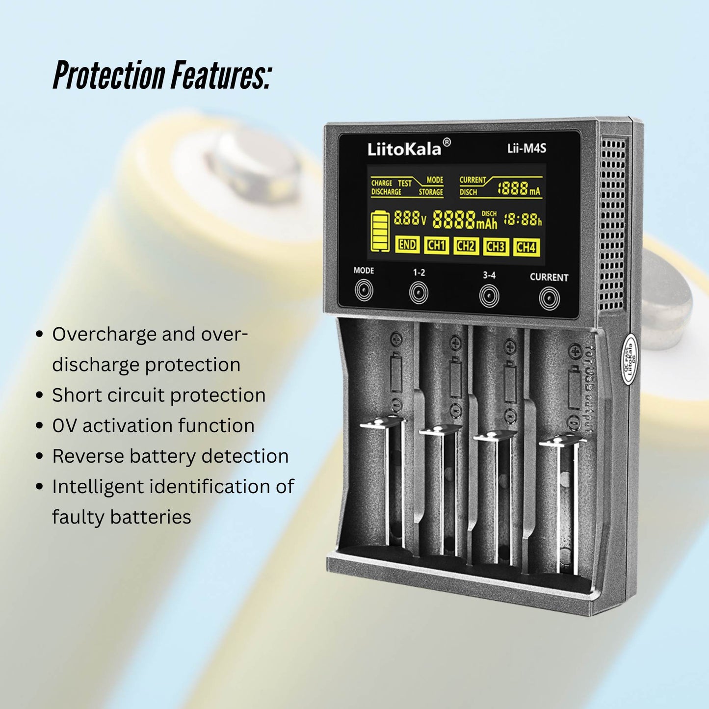 LiitoKala Lii-M4S Battery Charger LCD 4-Slot USB Li-ion NiMH Test Discharge Mode - Image 8