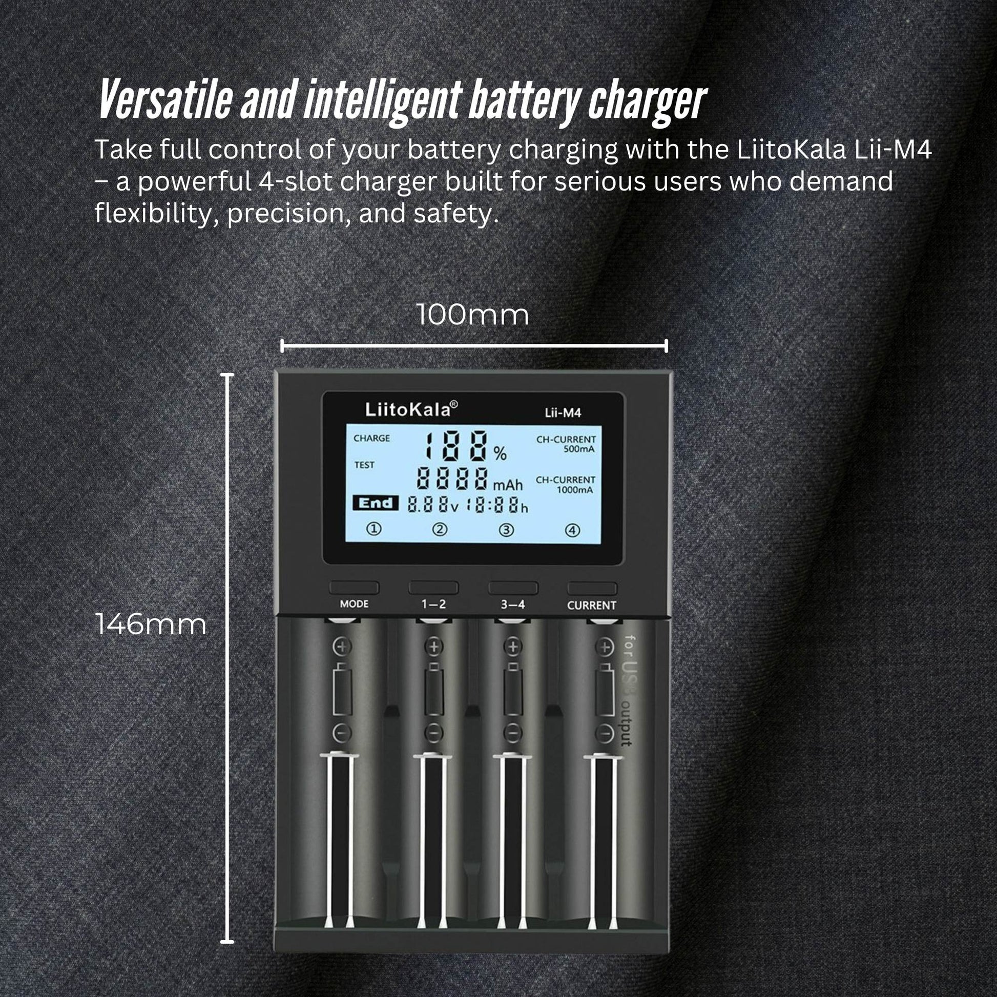 LiitoKala Lii-M4 Smart Battery Charger LCD - 4-Slot USB for 18650 AA AAA Li-ion - Image 3