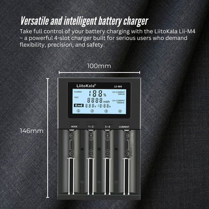 LiitoKala Lii-M4 Smart Battery Charger LCD - 4-Slot USB for 18650 AA AAA Li-ion - Image 3