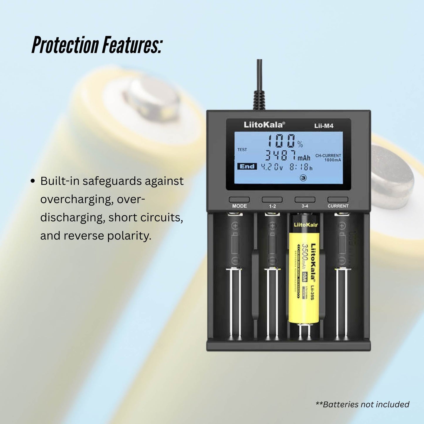 LiitoKala Lii-M4 Smart Battery Charger LCD - 4-Slot USB for 18650 AA AAA Li-ion - Image 8