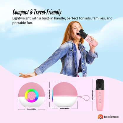 Mini Karaoke Machine and 2x Wireless Microphones Portable Bluetooth Speaker Pink - Image 4