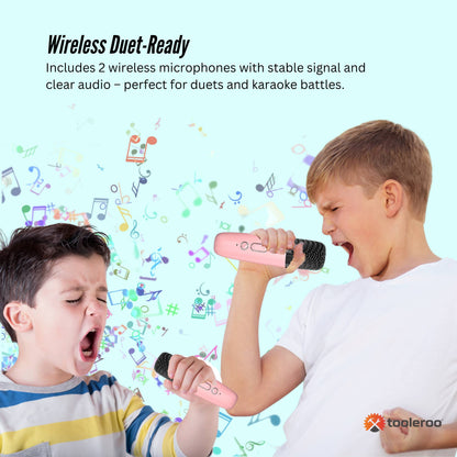 Mini Karaoke Machine and 2x Wireless Microphones Portable Bluetooth Speaker Pink - Image 8