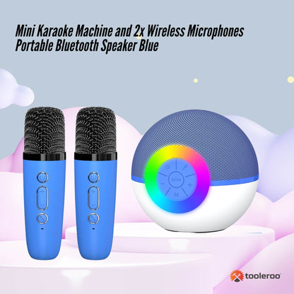 Mini Karaoke Machine and 2x Wireless Microphones Portable Bluetooth Speaker Blue - Image 2