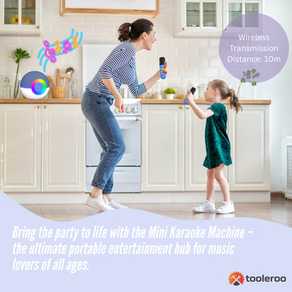 Mini Karaoke Machine and 2x Wireless Microphones Portable Bluetooth Speaker Blue - Image 3