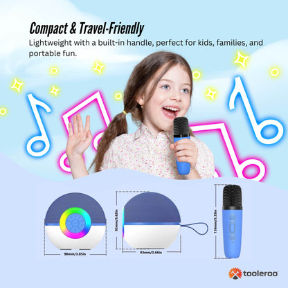 Mini Karaoke Machine and 2x Wireless Microphones Portable Bluetooth Speaker Blue - Image 4