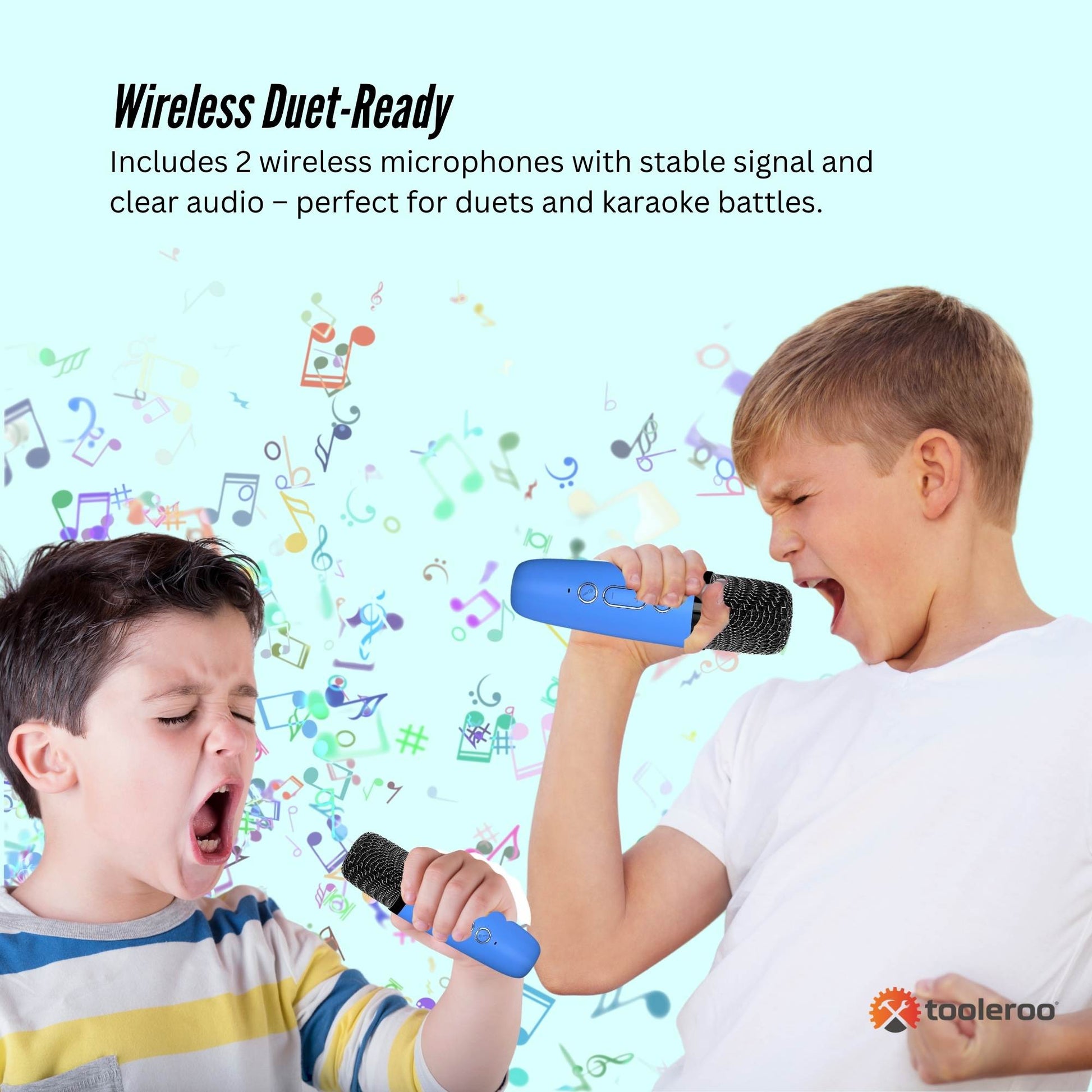 Mini Karaoke Machine and 2x Wireless Microphones Portable Bluetooth Speaker Blue - Image 8