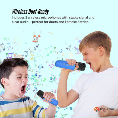 Mini Karaoke Machine and 2x Wireless Microphones Portable Bluetooth Speaker Blue - Image 8