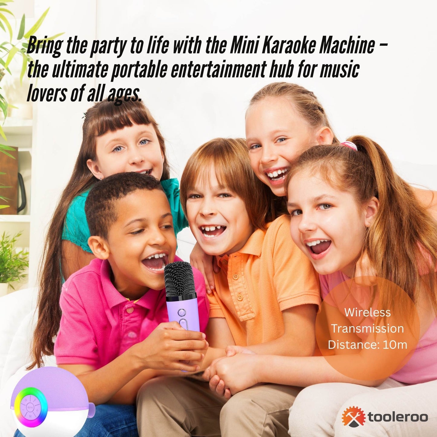 Mini Karaoke Machine - 2x Wireless Microphones Portable Bluetooth Speaker Purple - Image 3