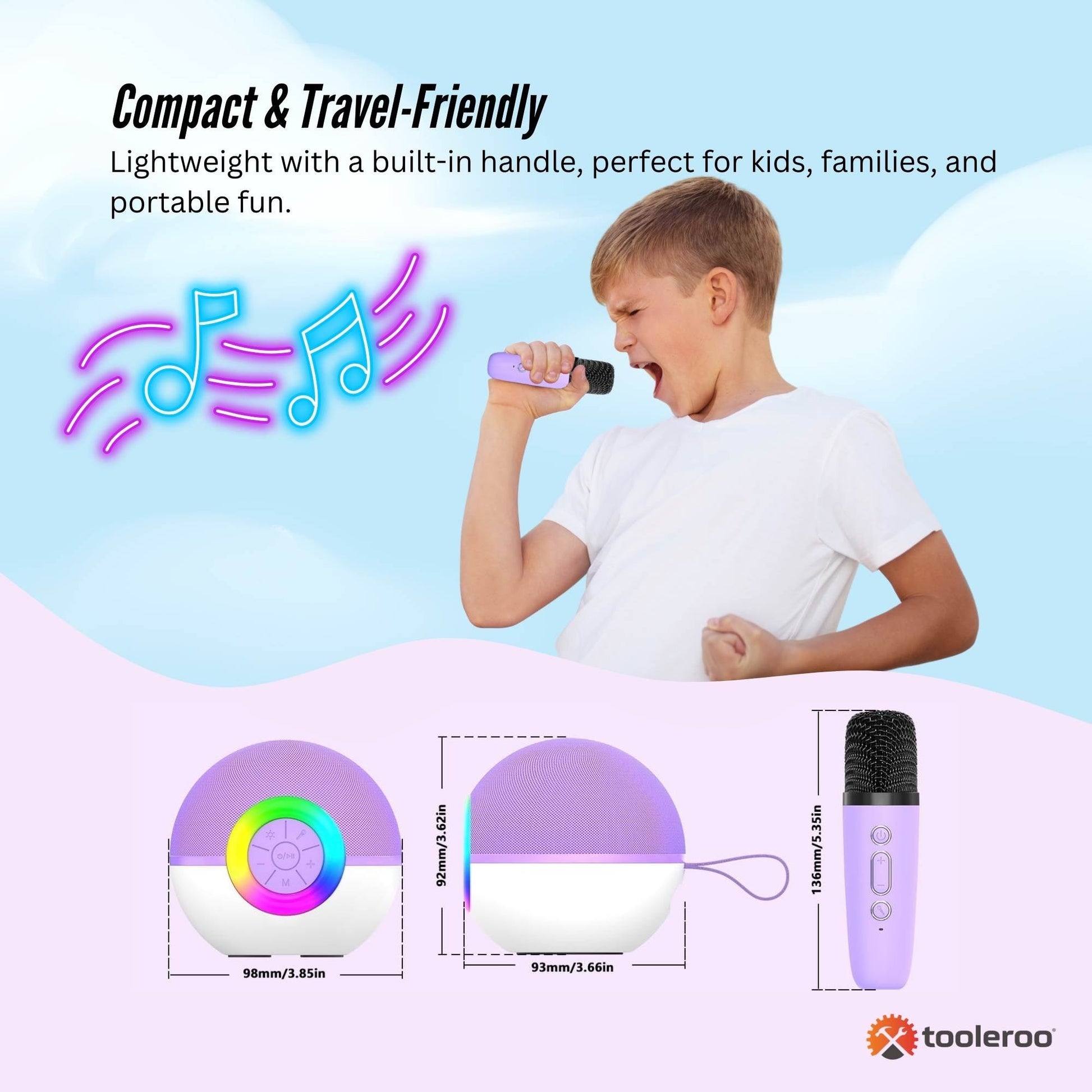 Mini Karaoke Machine - 2x Wireless Microphones Portable Bluetooth Speaker Purple - Image 4